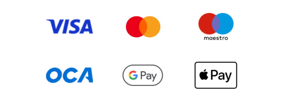 Medios de pago aceptados: Visa, Mastercard, Maestro, OCA, Google Pay y Apple Pay